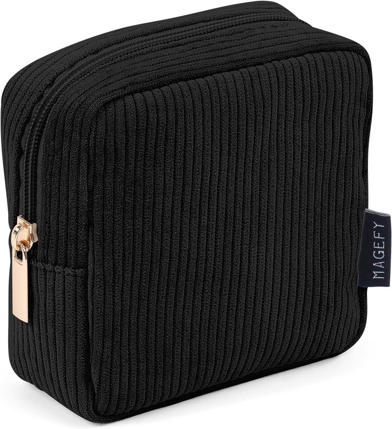 MAGEFY Small Makeup Bag for Purse Mini Cosmetics Bag Corduroy Cute Cosmetic Pouch for Women with Slip-in Pockets - Image 1